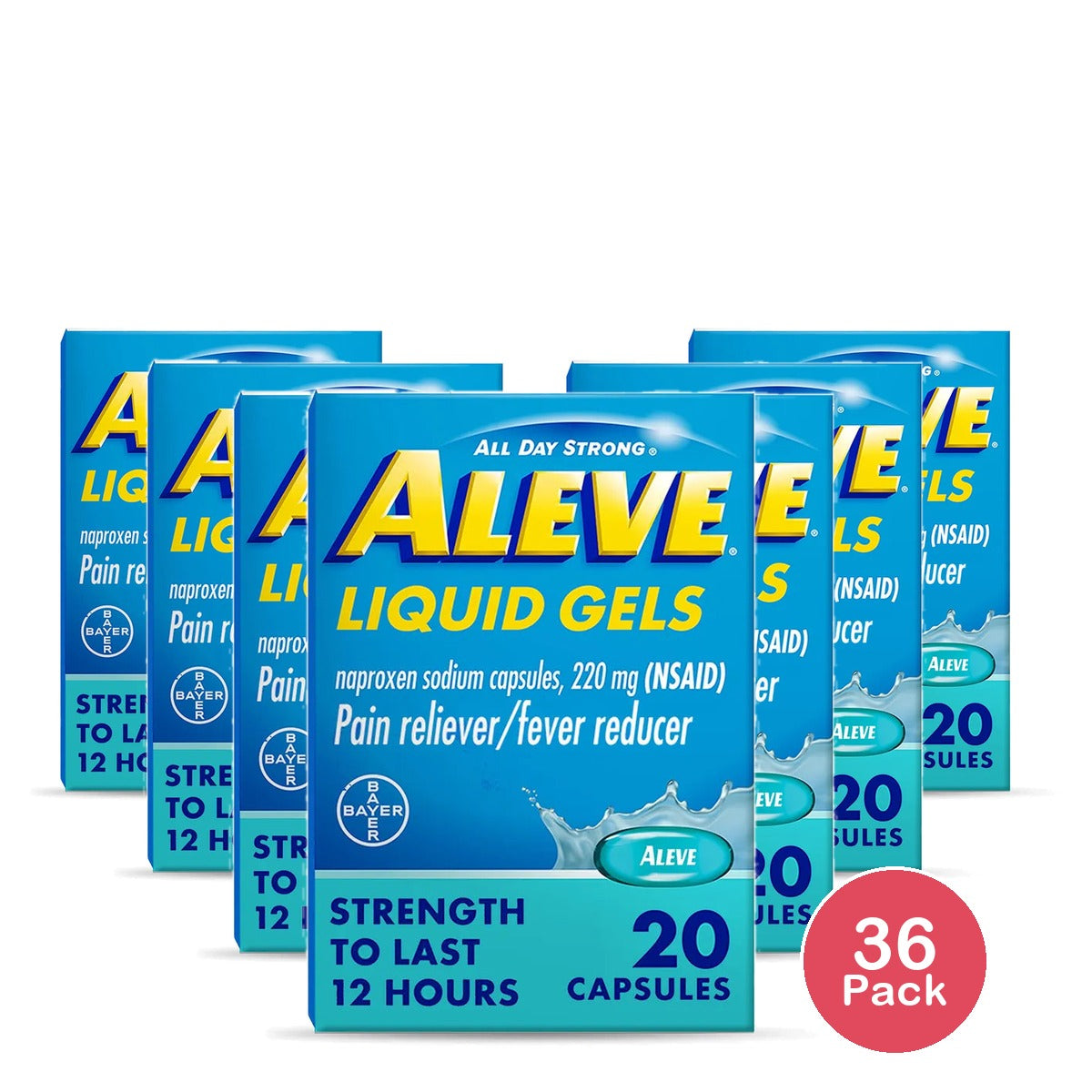 Aleve Liquid Gels with Naproxen Sodium 220mg (NSAID) Pain Reliever/Fever Reducer 20 Count 1.80oz (Pack of 36)