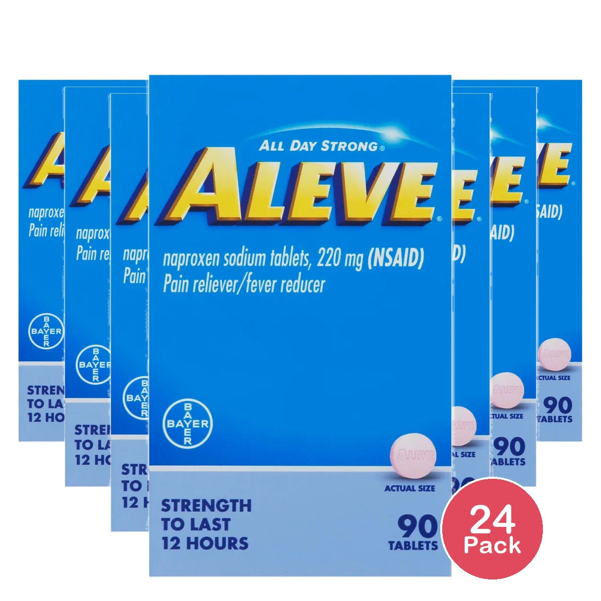 Aleve Naproxen Sodium Tablets Pain Reliever / Fever Reducer 90ct Exp 11/2023 1oz (Pack of 24)