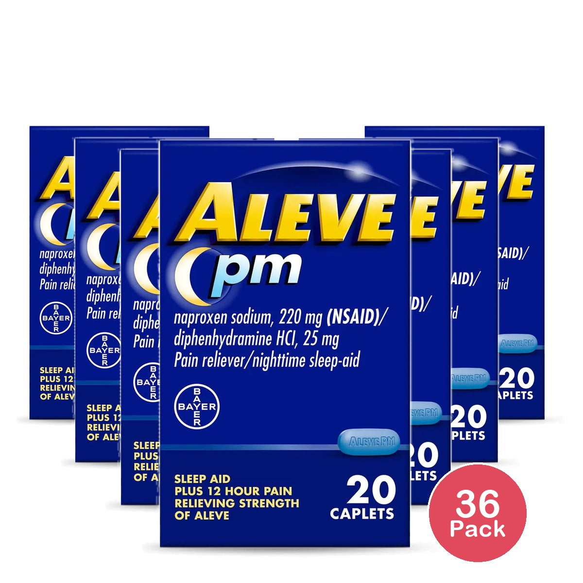 Aleve Pain Relief and Nighttime Sleep Aid Naproxen Sodium Caplets 20 Count 1.264oz (Pack of 36)