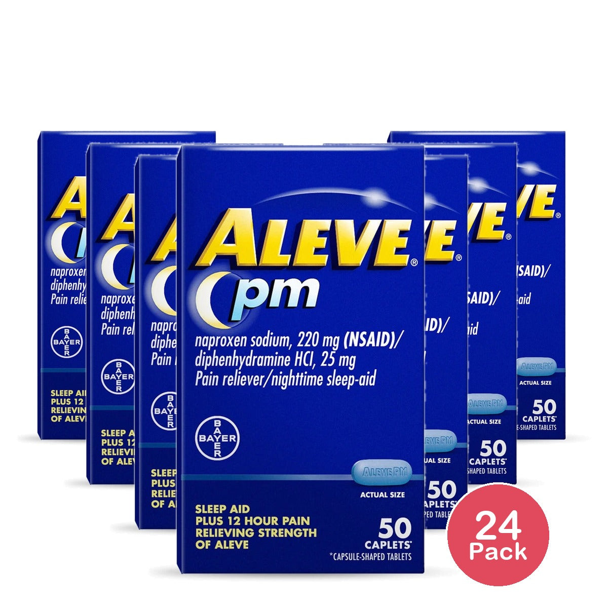 Aleve PM Pain Reliever & Nighttime Sleep Aid Caplets, 50 Count 5.6 Oz (Pack of 24)