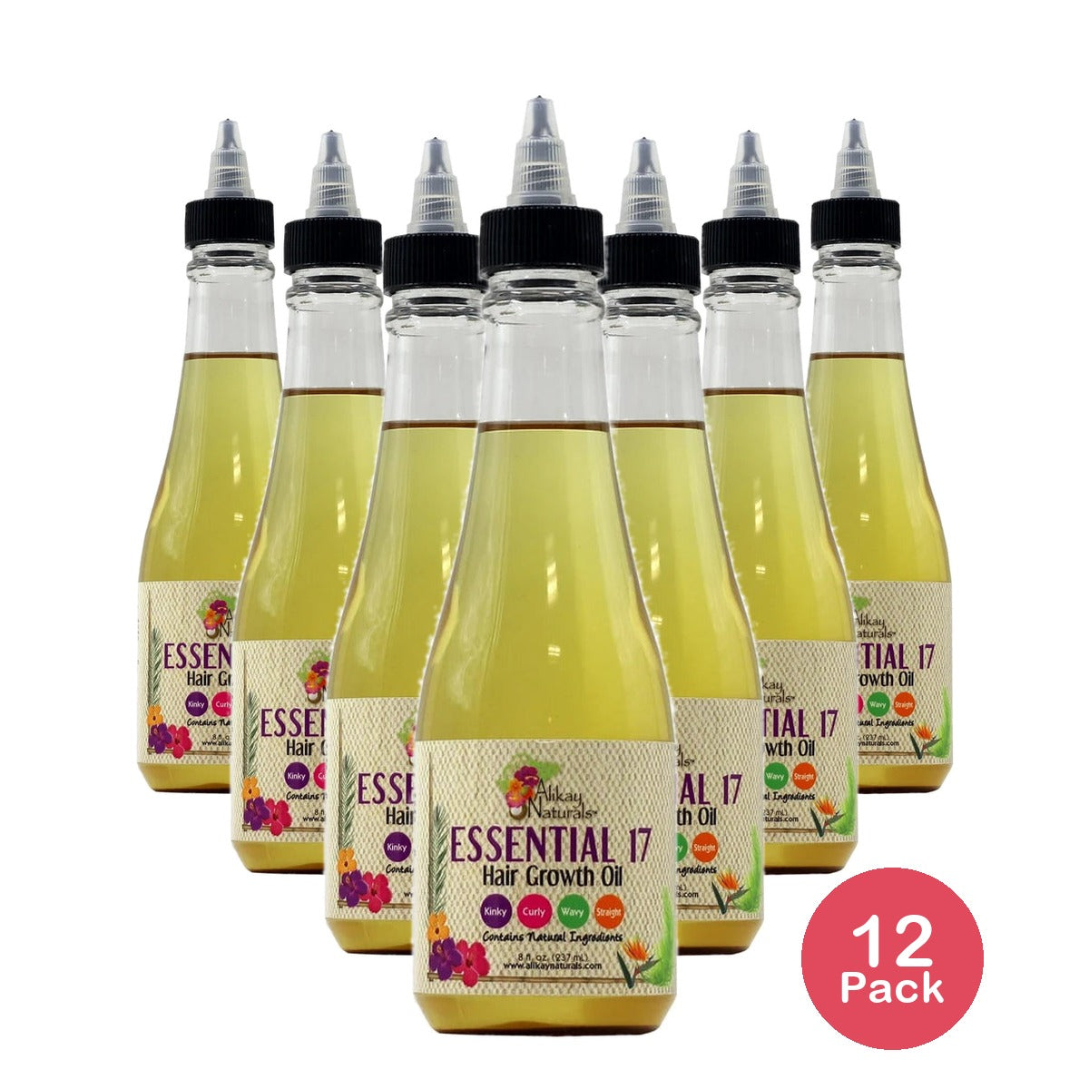 Alikay Naturals Essential 17 Growth Hair Oil 8 oz. All Hair Types 8 Fl. Oz (Pack of 12)