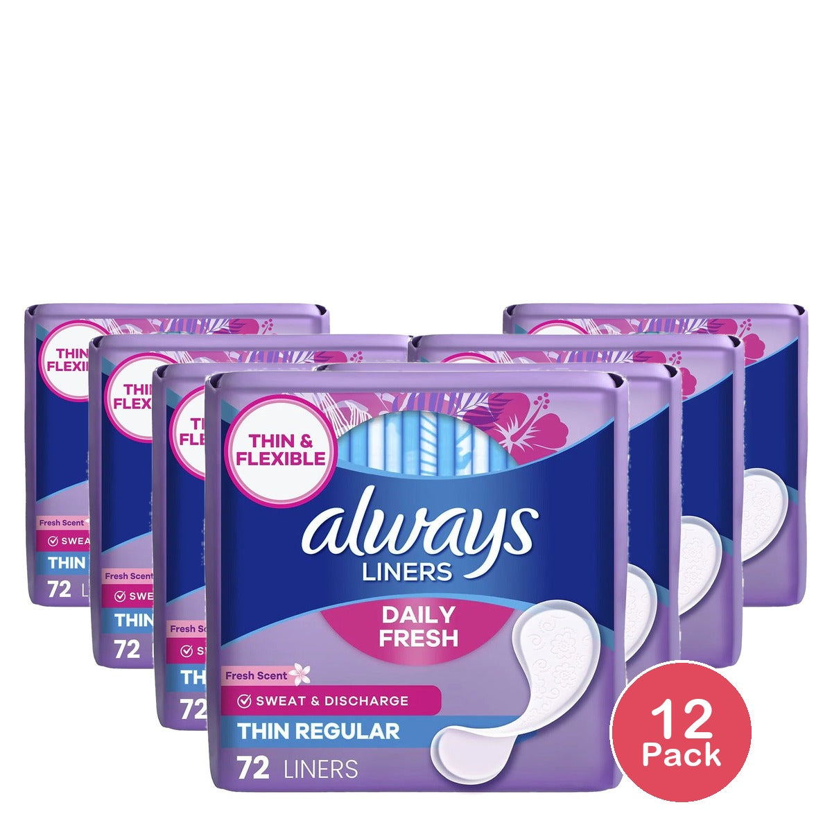 Always Clean Scent Thin Liners 72 Count (Pack of 12)