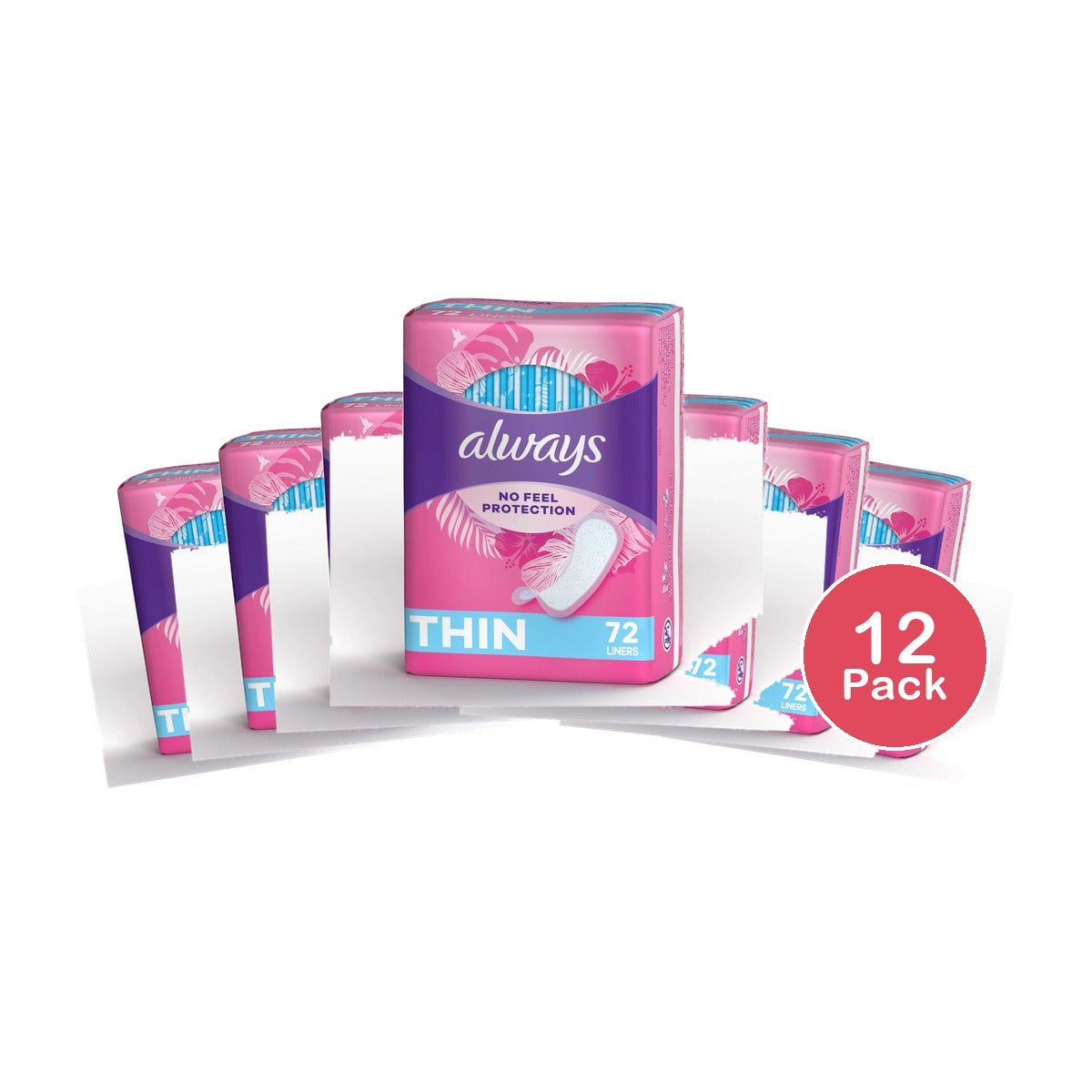 Always Dailies Thin Unscented Panty Liners Regular 72ct (Pack of 12)