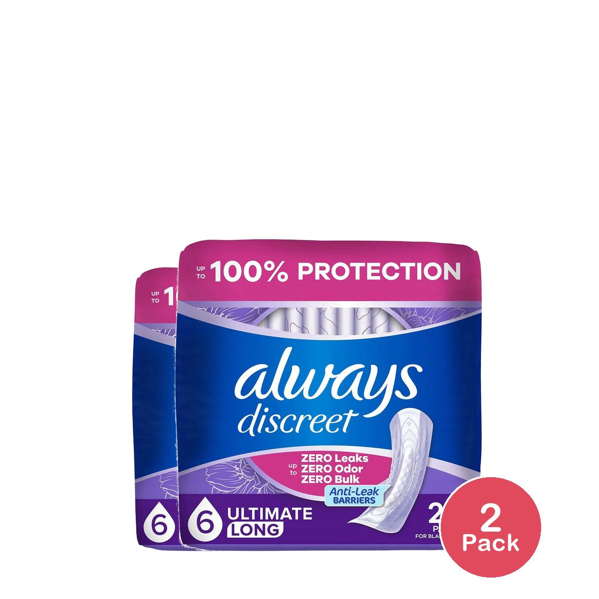 Always Discreet Extra Heavy Long Incontinence Pads 28 Count (Pack of 2)
