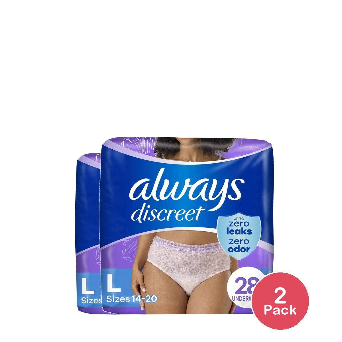 Always Discreet Incontinence & Postpartum Underwear for Women Maximum Large 28 Count 65.24oz (Pack of 2)