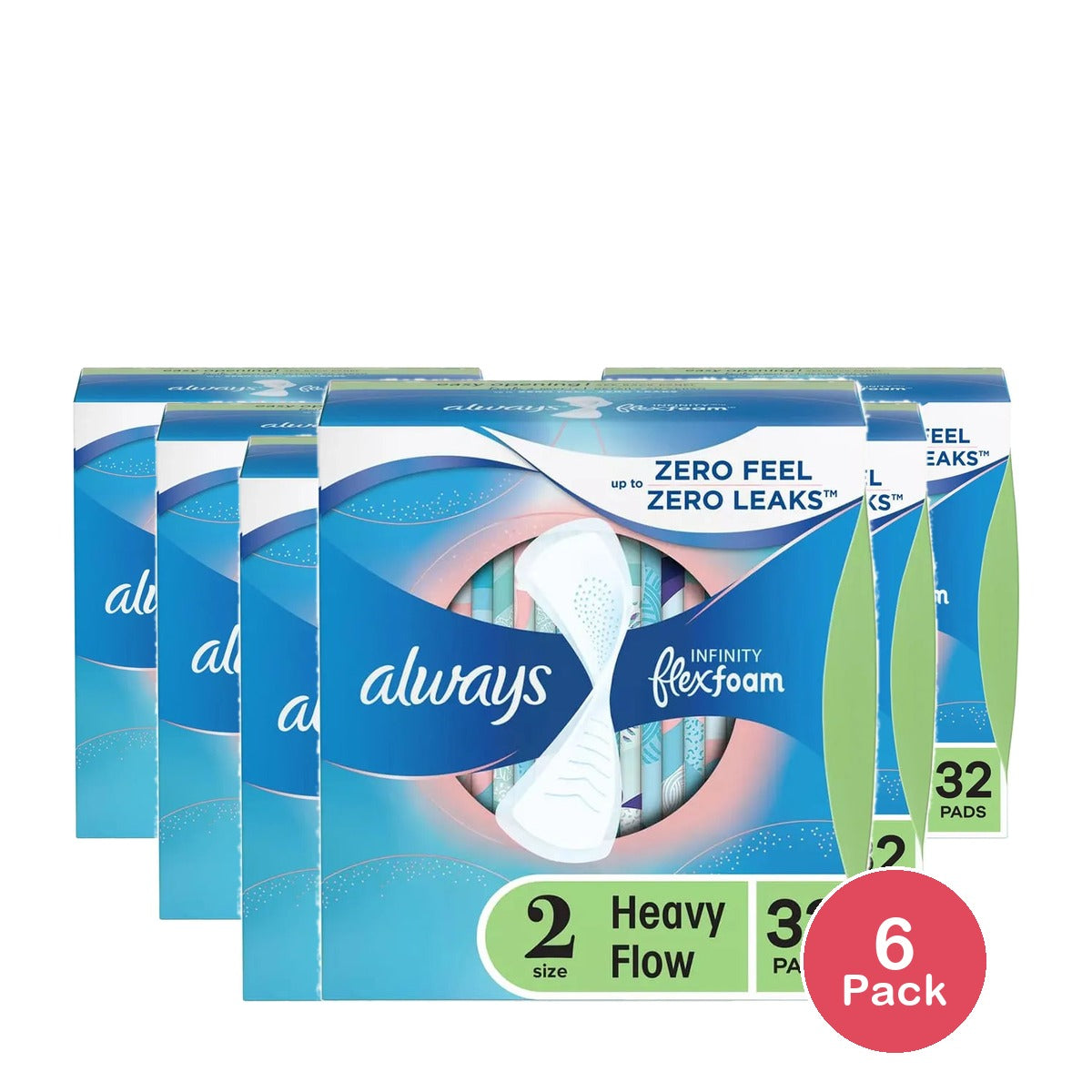 Always Infinity FlexFoam Feminine Pads For Women Size 2 7.68Oz (Pack of 6)