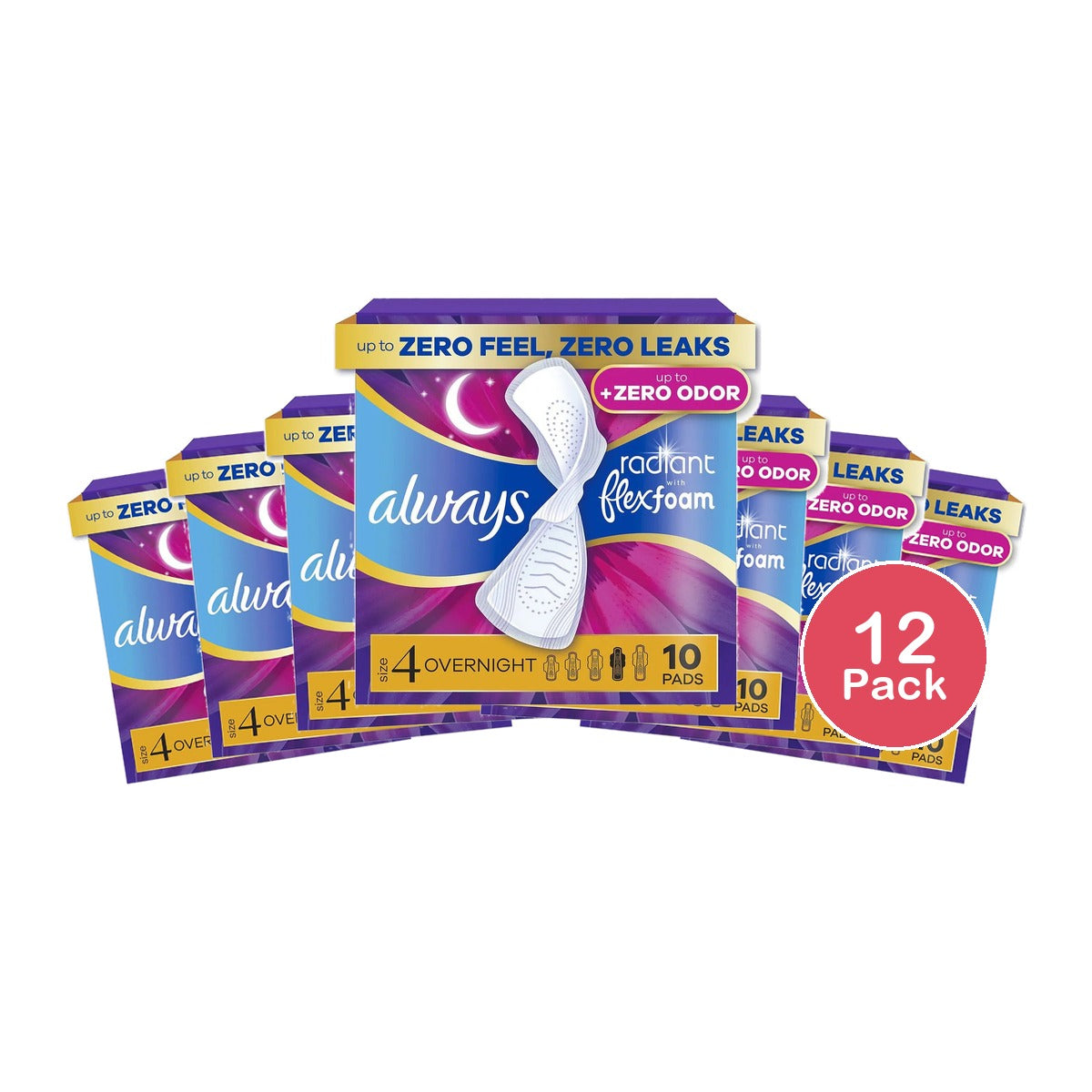 Always Radiant Overnight Pads Size 4 (Pack of 12)