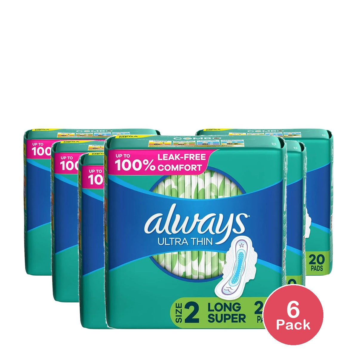 Always Ultra Thin Daytime Pads with Wings Size 2 Long Super Unscented 2.9Oz (Pack of 12)