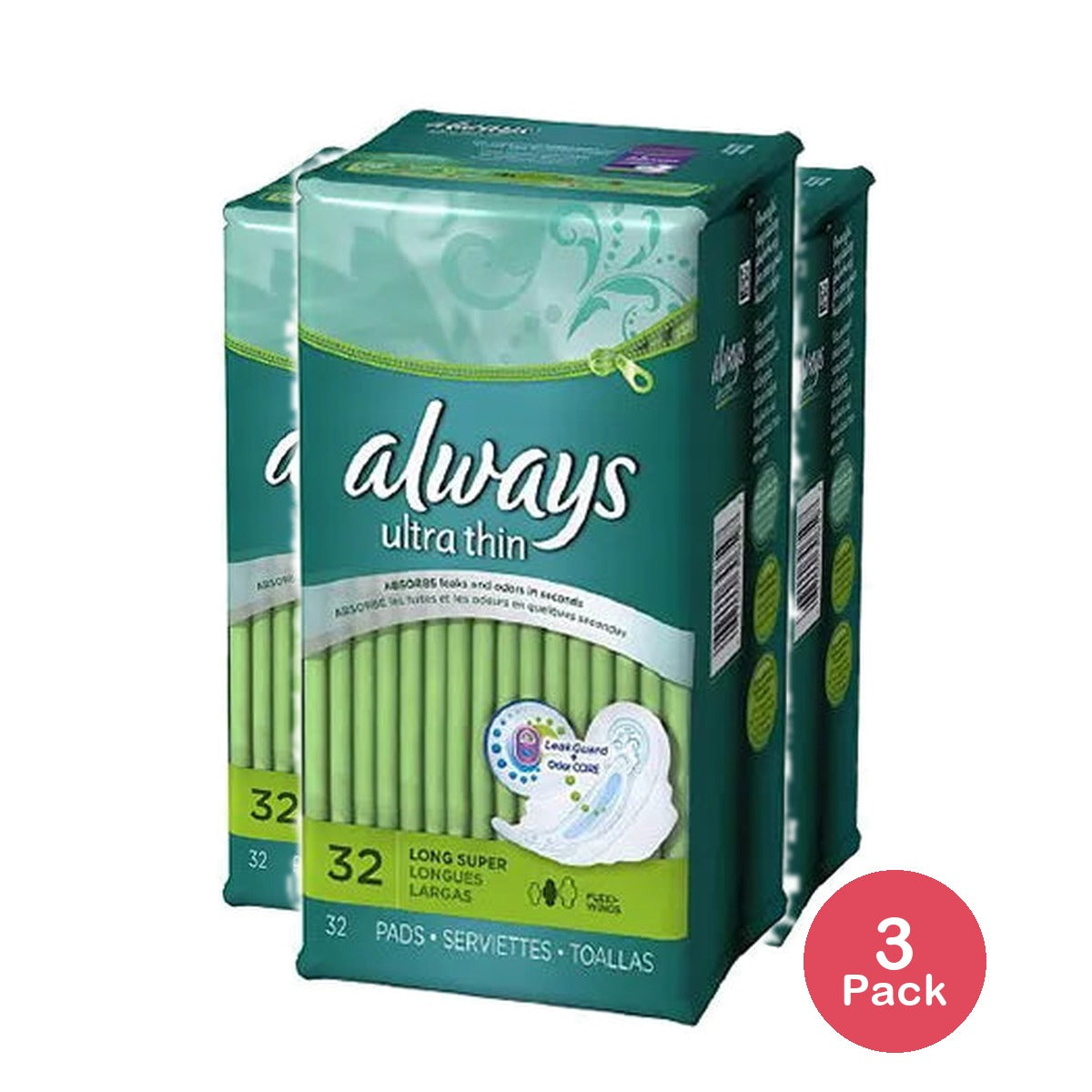 Always Ultra Thin Long Super Maxi Pads With Flexi-Wings32 Pads 6 Pack 38.1Oz (Pack of 3)
