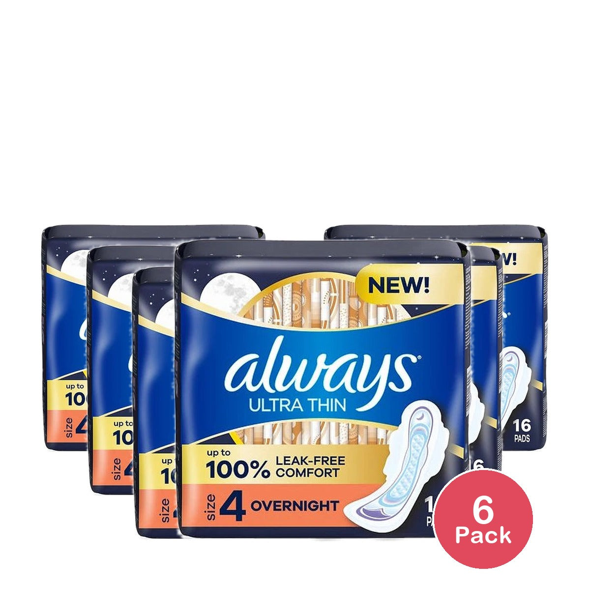 Always Ultra Thin Overnight Pads with Wings Size 4 Overnight Absorbency (Pack of 12)