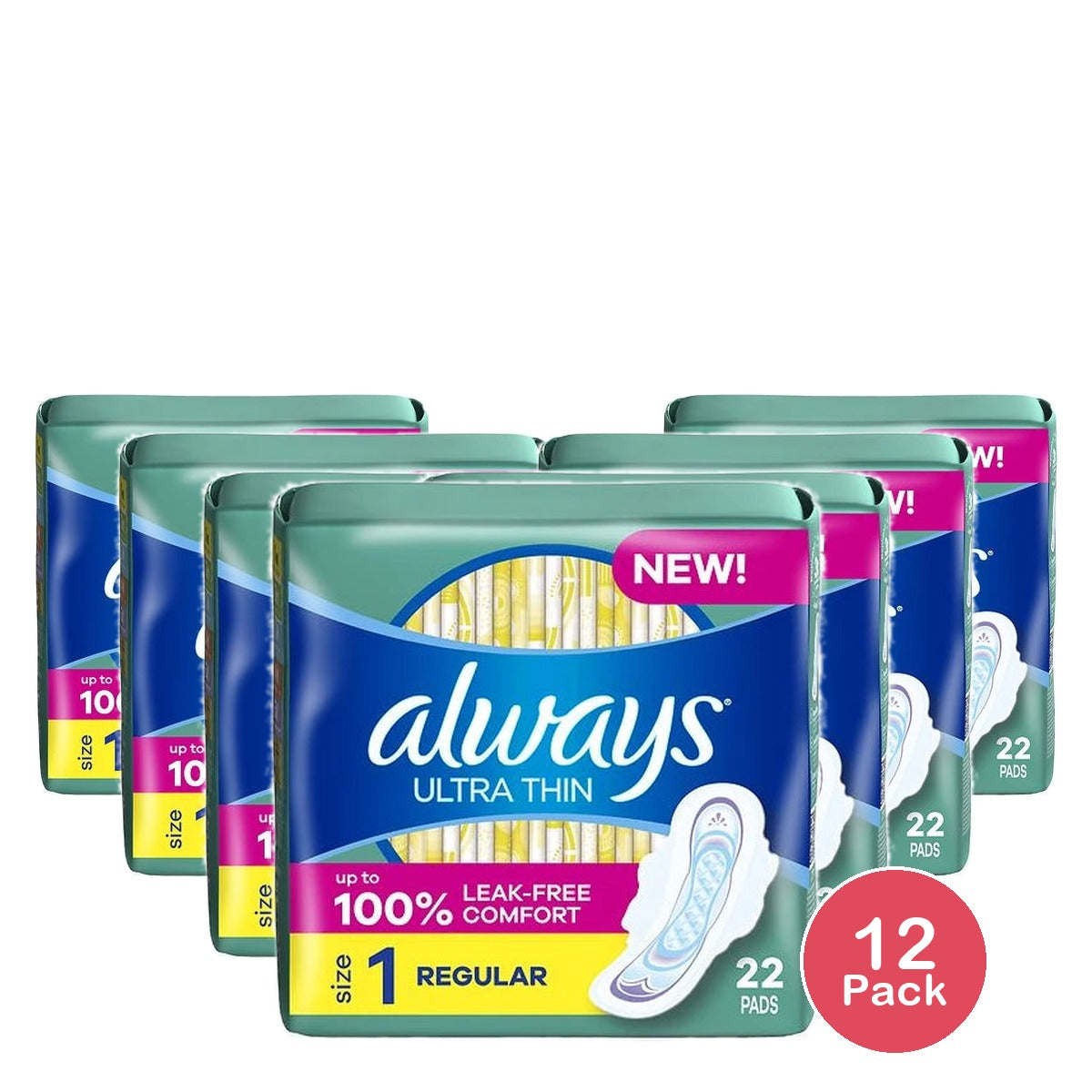 Always Ultra Thin Pads with Wings Size 1 Regular Absorbency (Pack of 12)