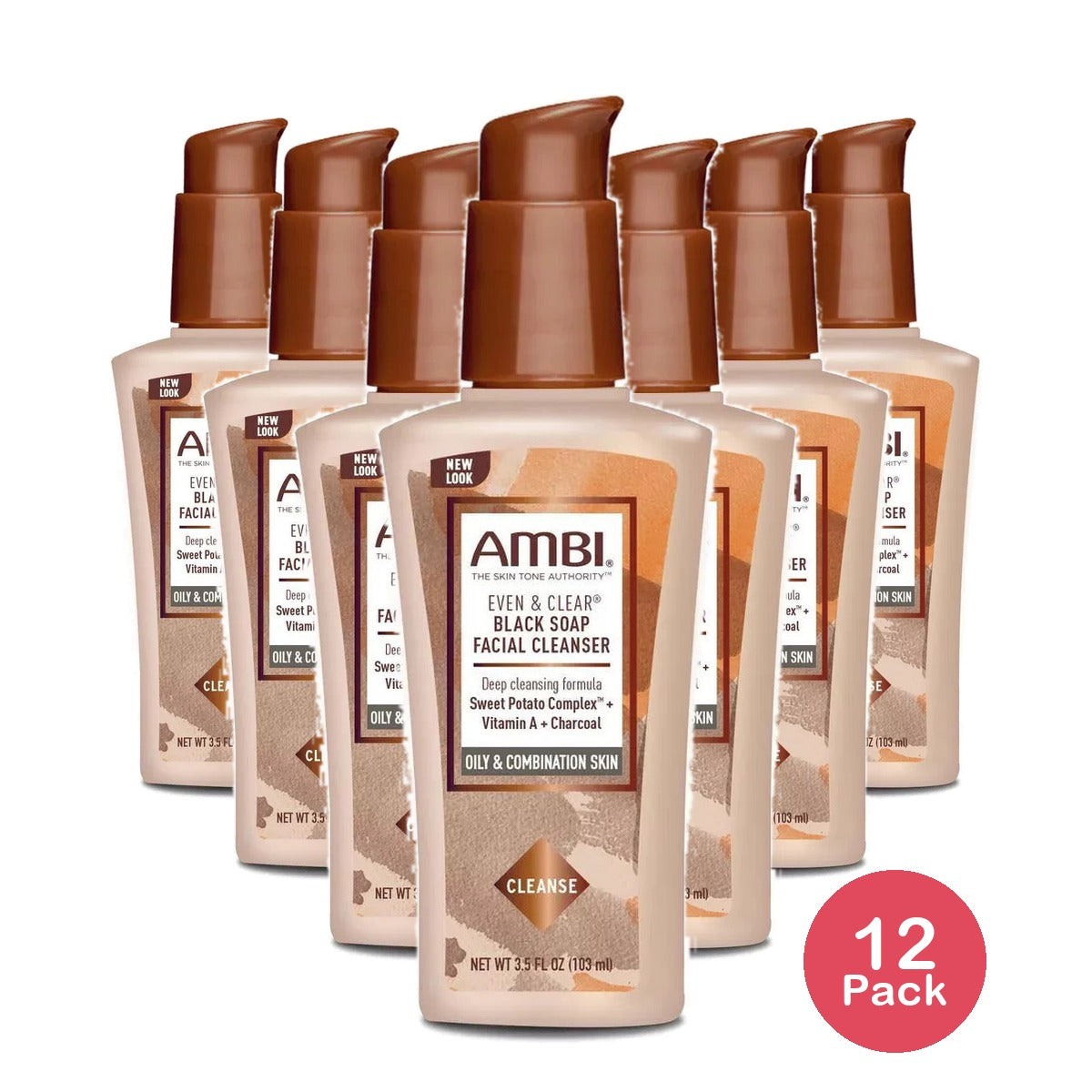 Ambi Even & Clear Purifying Charcoal Black Soap Facial Cleanser With Nutrient Ri 3.5. Oz (Pack of 12)