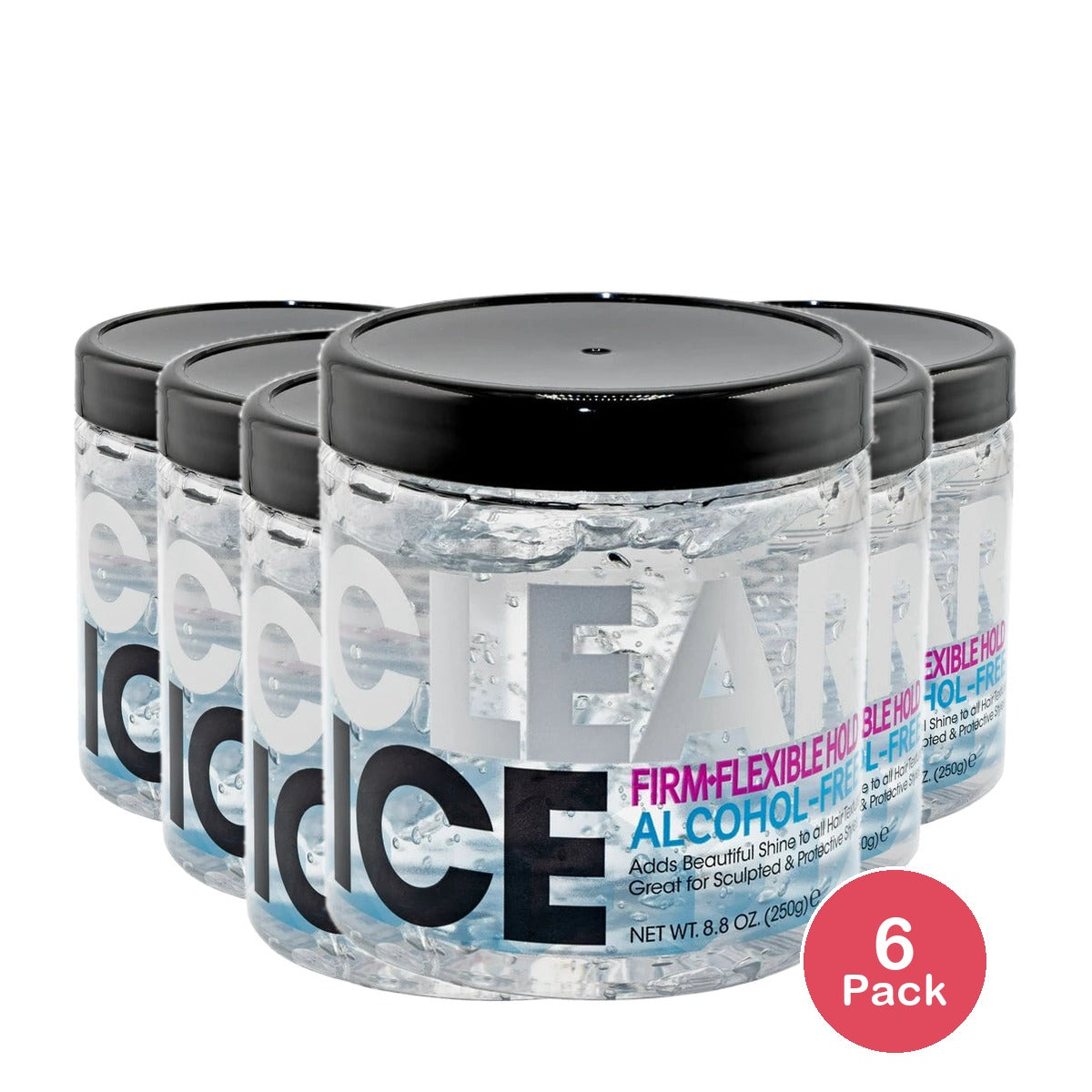 Ampro Clear Ice® Ultra Hold Protein Unisex Styling Gel for Resistant Hair Textur 8.8oz (Pack of 6)