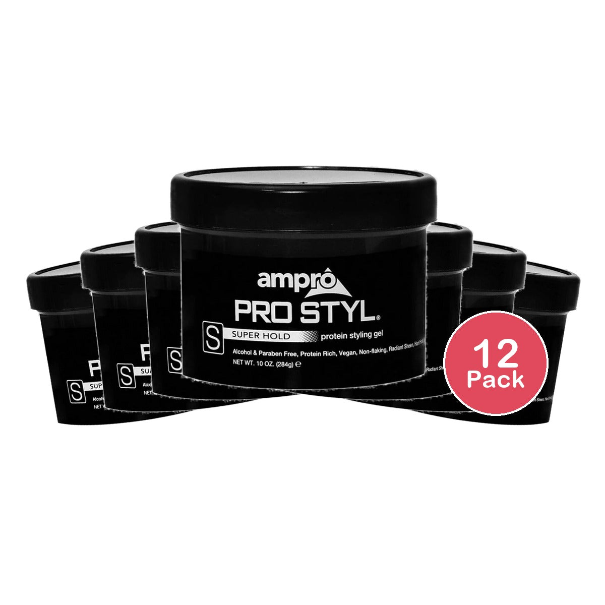 Ampro Pro Styl® Super Hold Protein Unisex Styling Gel for Resistant Hair Texture 10oz (Pack of 12)