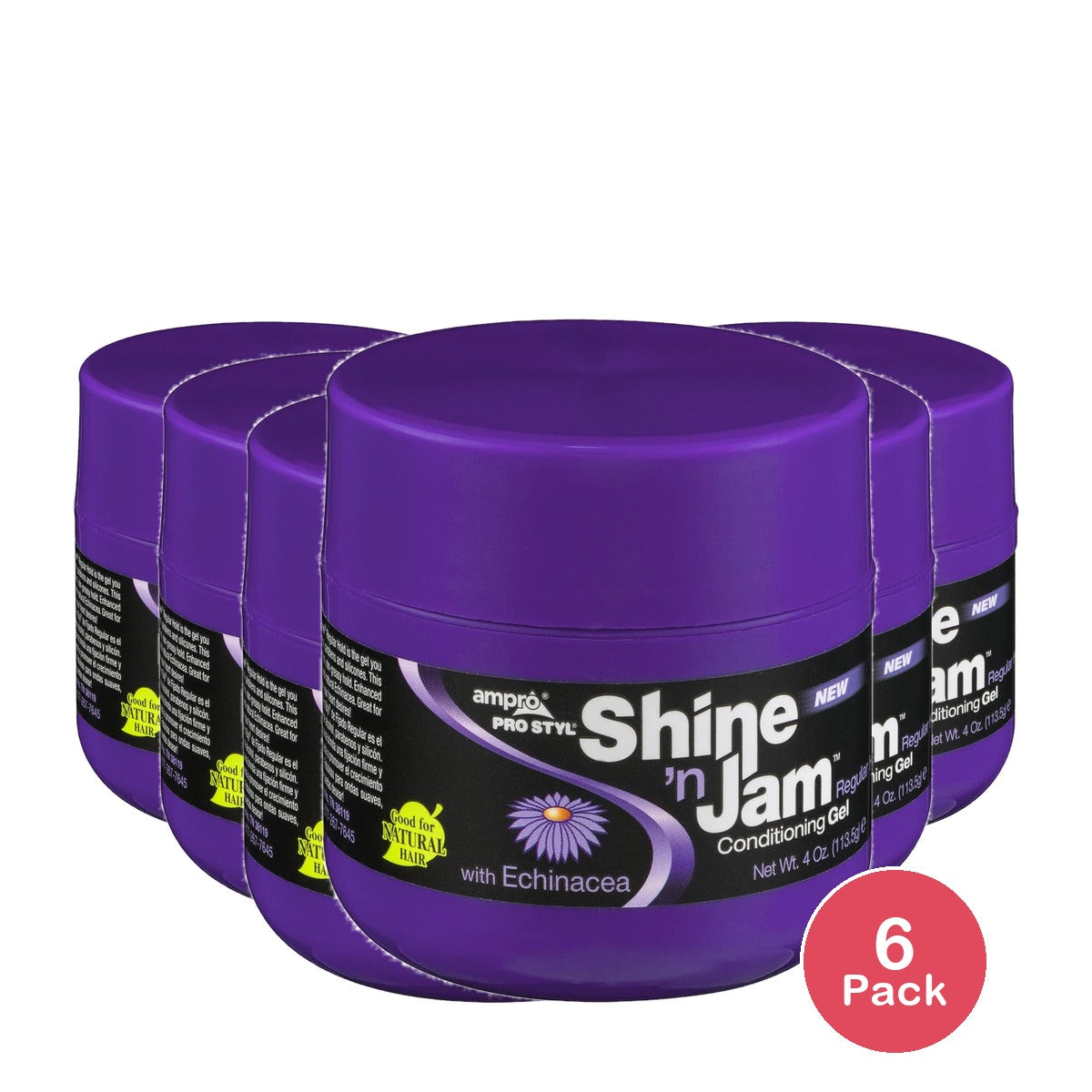 Ampro Shine N Jam Nourishing Moisturizing Jar Hair Styling Gel 4 oz. Unisex 4oz (Pack of 6)