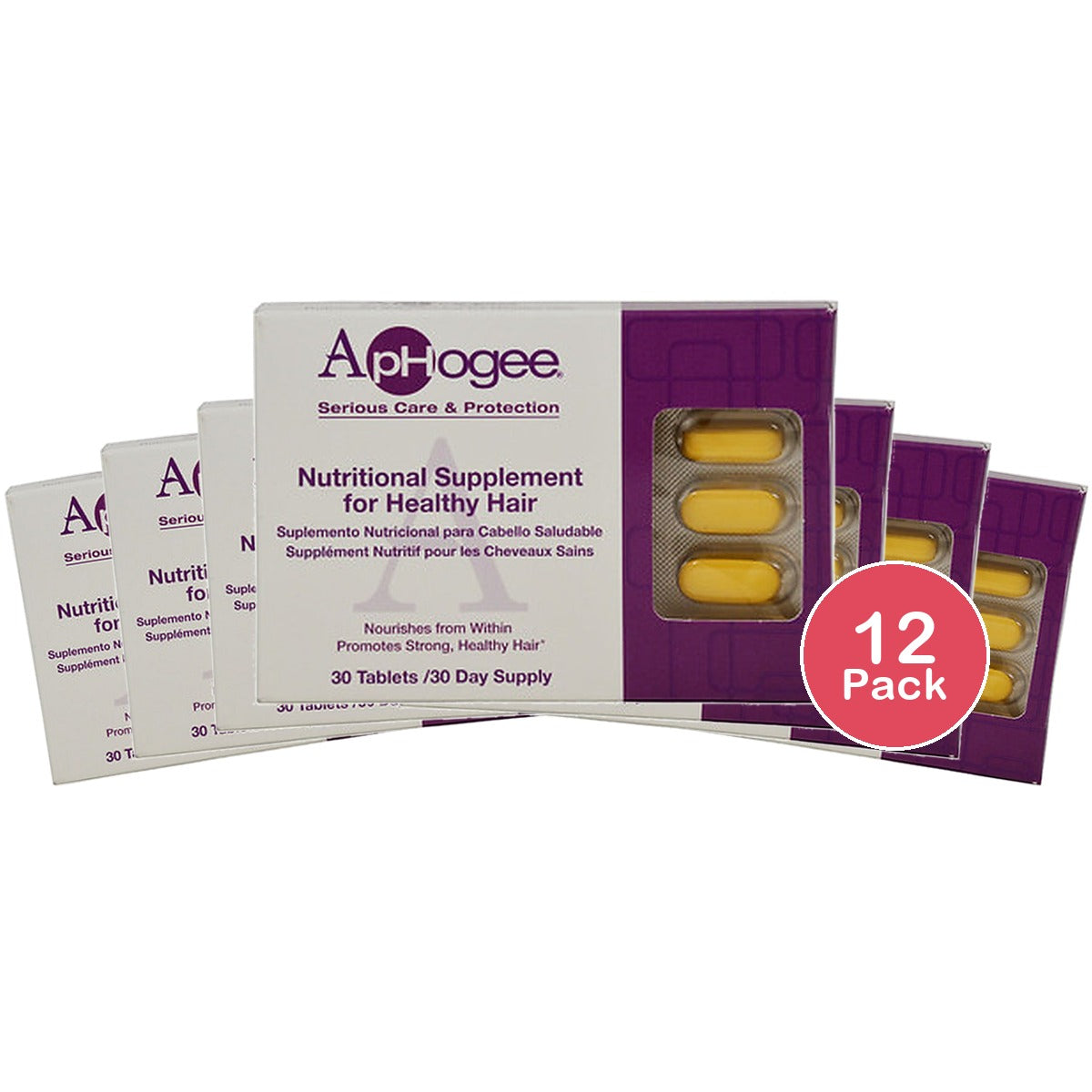 ApHogee Vitamin Supplement for Healthy Hair 30 Tablets (Pack of 12)