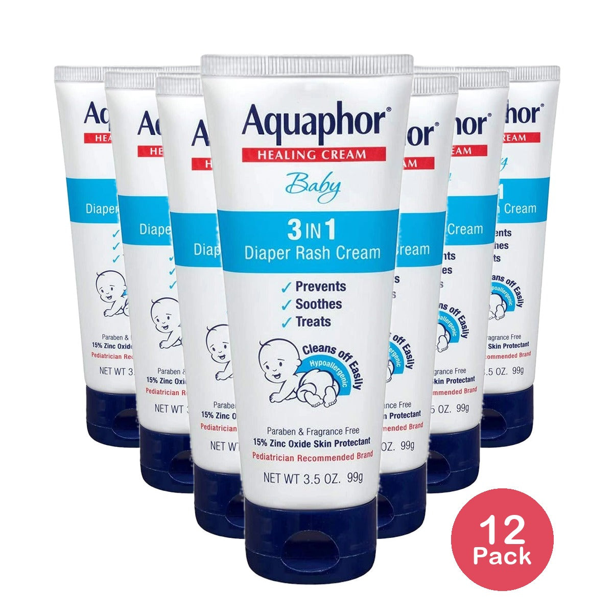 Aquaphor Baby Diaper Rash Paste - 3.5 OZ (Pack of 12)