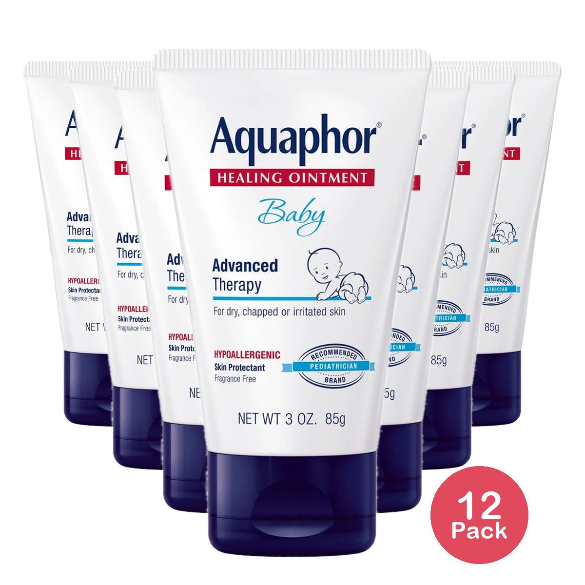 Aquaphor Baby Healing Ointment Diaper Rash and Dry Skin Protectant, 3 OZ (Pack of 12)