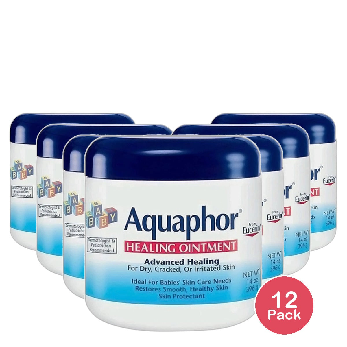 Aquaphor Baby Healing Ointment For Dry Or Cracked Skin Jar 14Oz (Pack of 12)