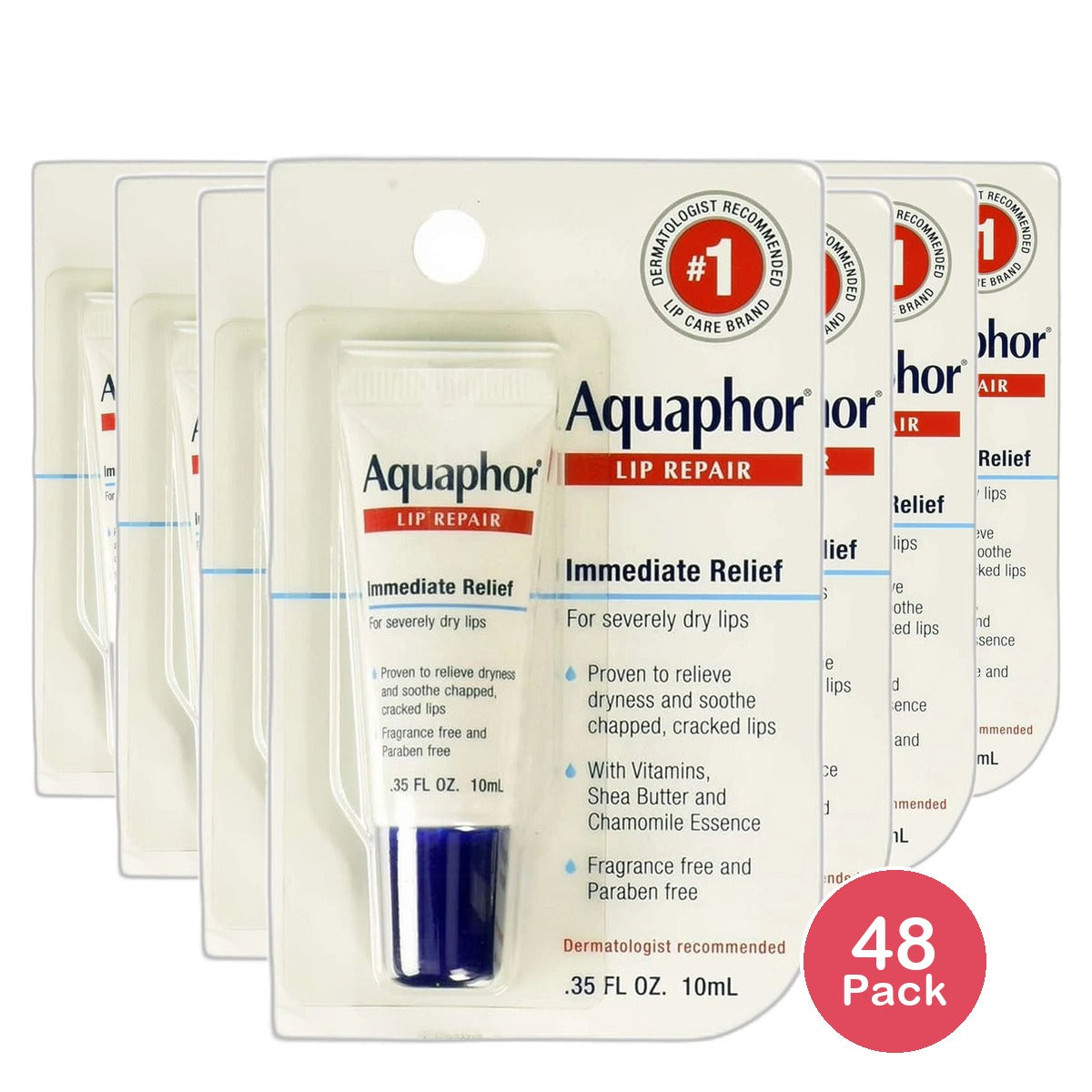 Aquaphor Lip Repair Ointment Immediate Relief 0.35Oz (Pack of 48)