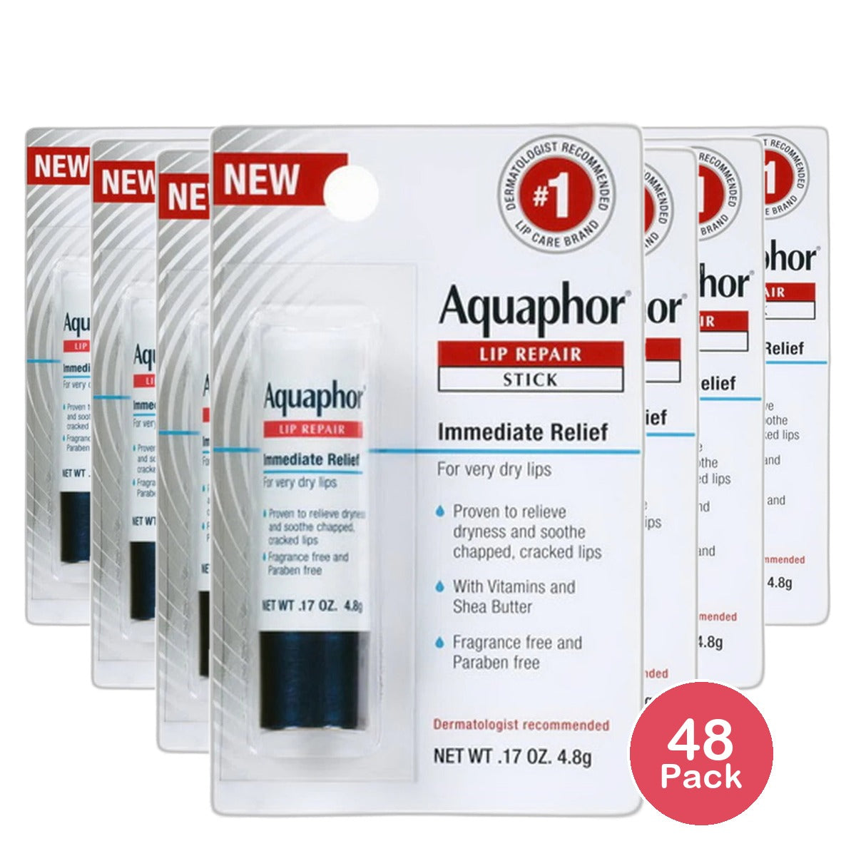 Aquaphor Lip Repair Stick Lip Balm for Dry Chapped Lips 1.7Oz (Pack of 48)