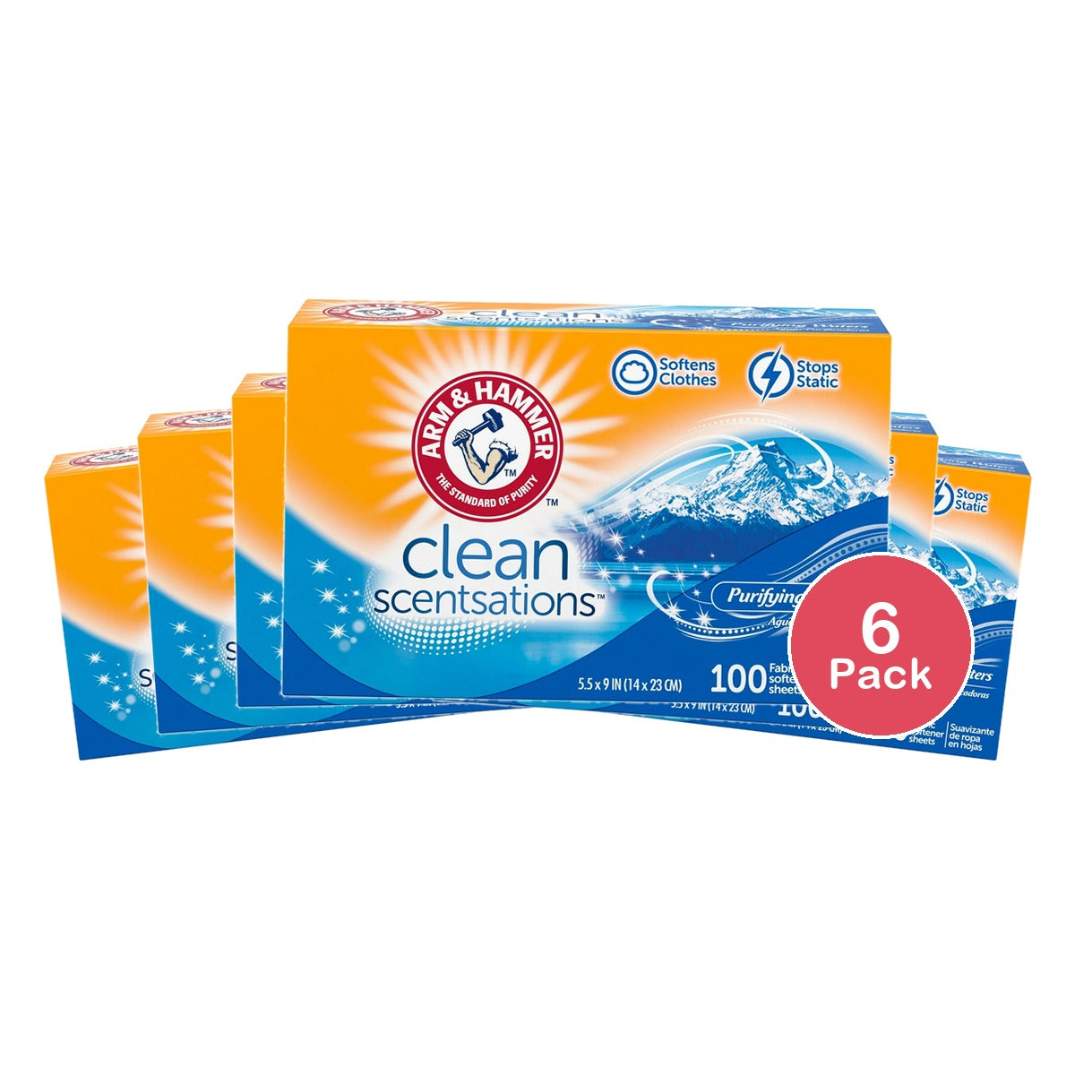 Arm & Hammer Fabric Softener Sheets 100 sheets Purifying Waters (Pack of 6)