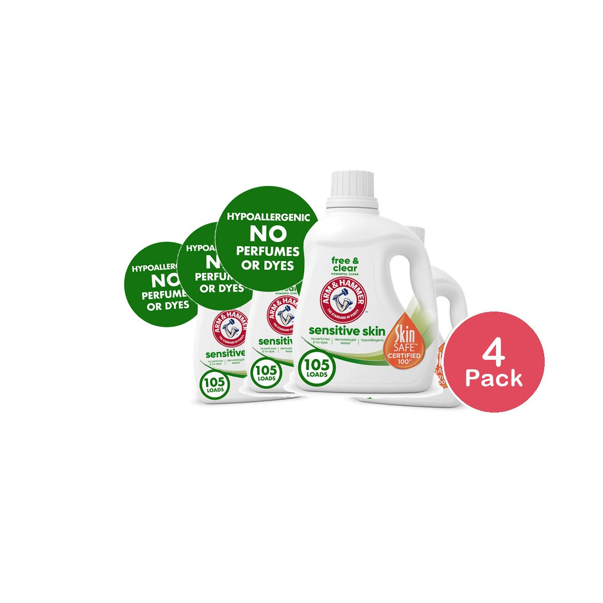 Arm & Hammer Sensitive Skin Free & Clear Liquid Laundry Detergent Soap 105 fl OZ (Pack of 4)