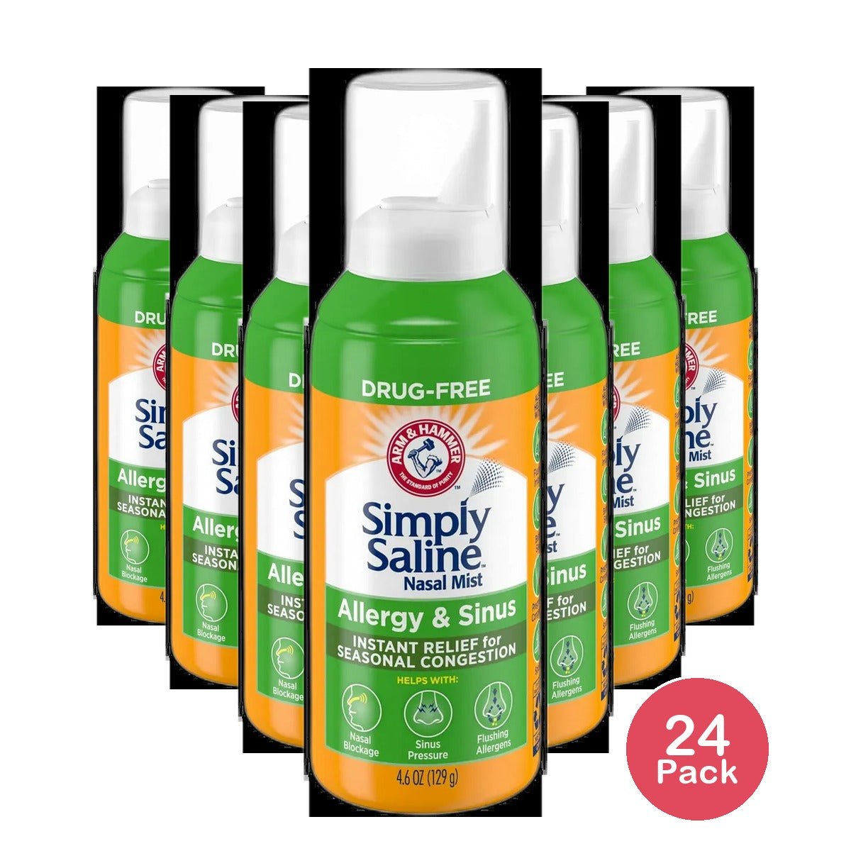 Arm & Hammer Simply Saline Adult Nasal Mist Allergy & Sinus Relief 4.6 Oz (Pack of 24)