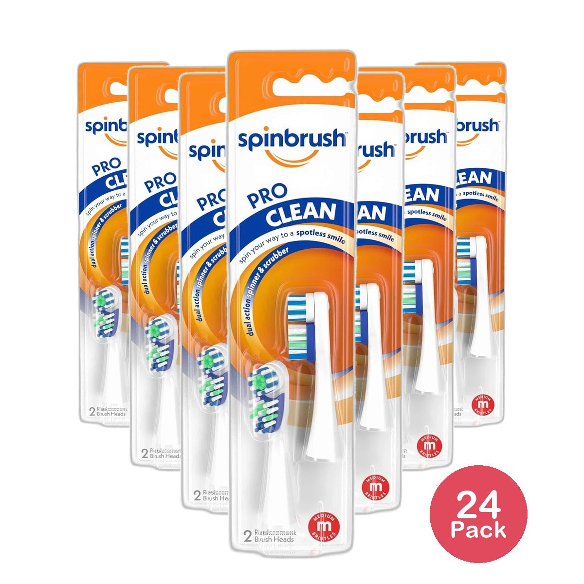 Arm & Hammer Spinbrush Pro Series Daily Clean Battery Toothbrush Refills Medium0.96Oz (Pack of 24)
