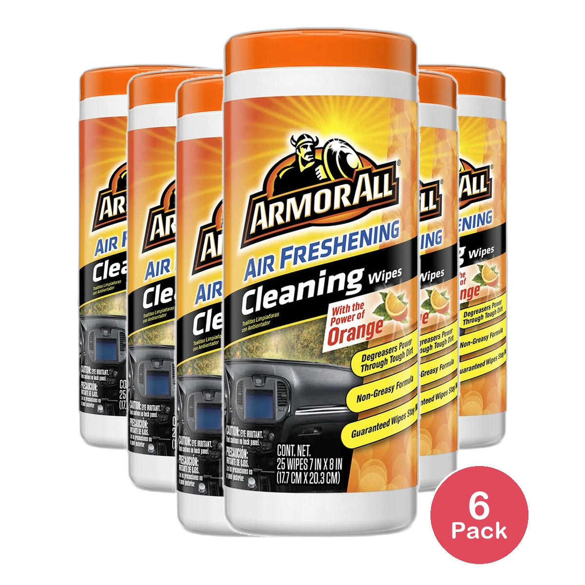 Armor All Air Freshening with Power of Orange Cleaning Wipes 7.05Oz (Pack of 6)
