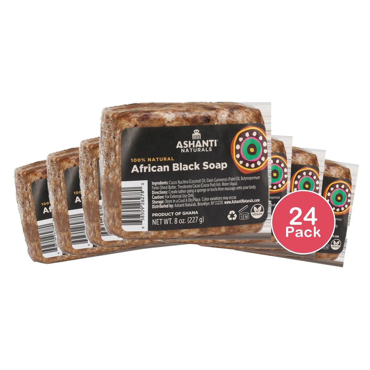Ashanti Naturals 100% Pure African Black Soap 8 Oz (Pack of 24)