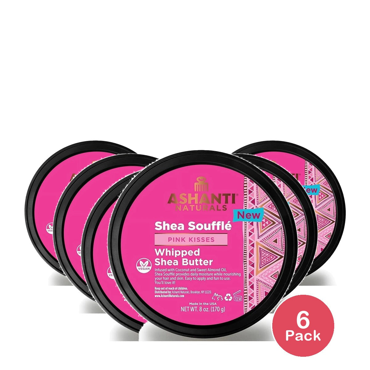 Ashanti Naturals Shea Souffle Whipped Shea Butter Cream Pink Kisses with Coconut 8 Oz (Pack of 6)