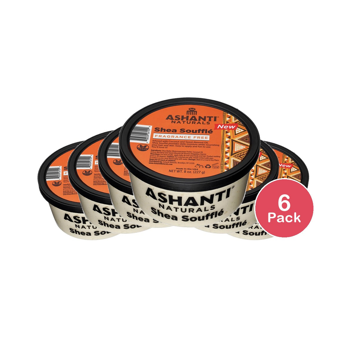 Ashanti Naturals Shea Souffle - Whipped Shea Butter Cream with Coconut and Almon 8 Oz (Pack of 6)