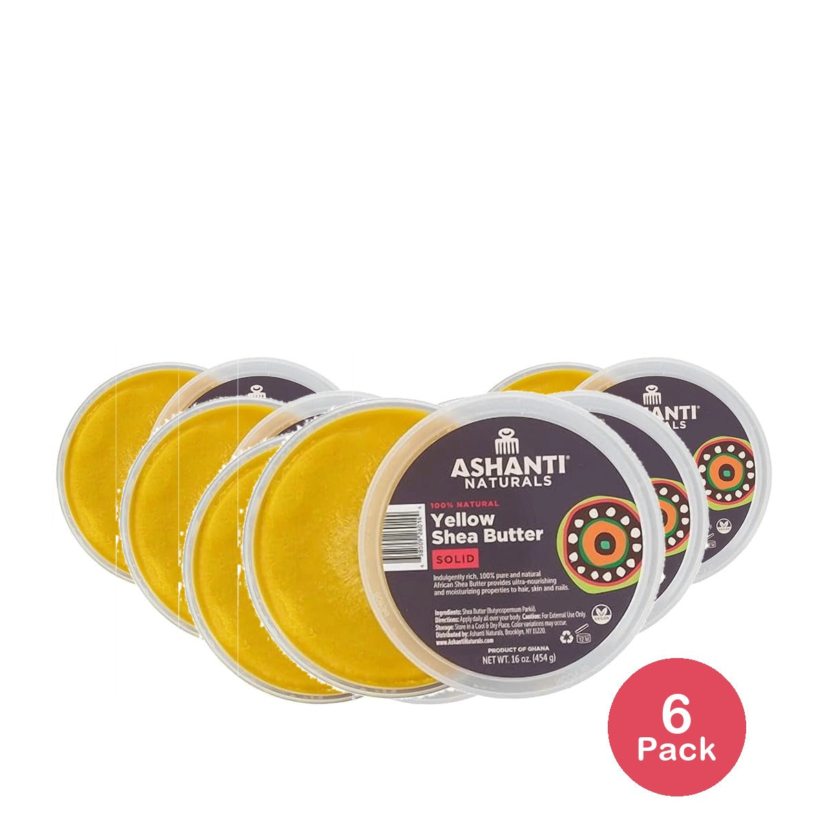 Ashanti Naturals Unrefined African Solid Yellow Shea Butter Body Butter 16 Ounc 16 Oz (Pack of 6)