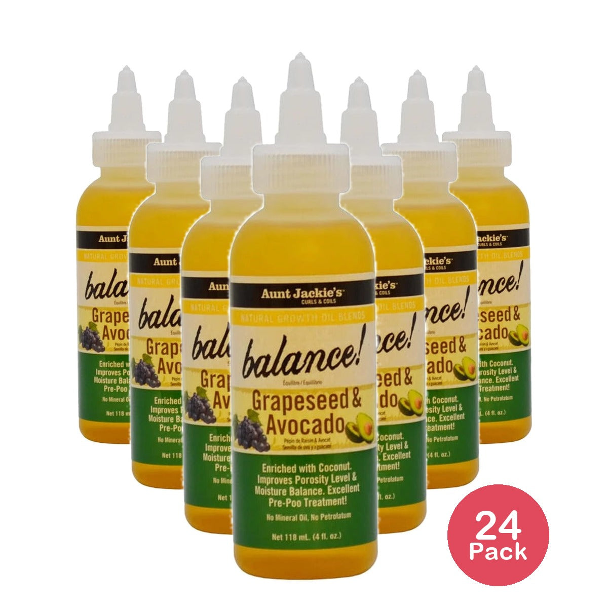 Aunt Jackie's Balance Grapeseed & Avocado Oil Natural Growth Oil Blends - 4 oz (Pack of 24)