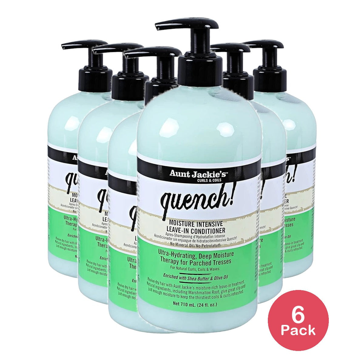 Aunt Jackie's Curls and Coils Quench Large 24oz Family Sized Pump Moisture Int (Pack of 6)