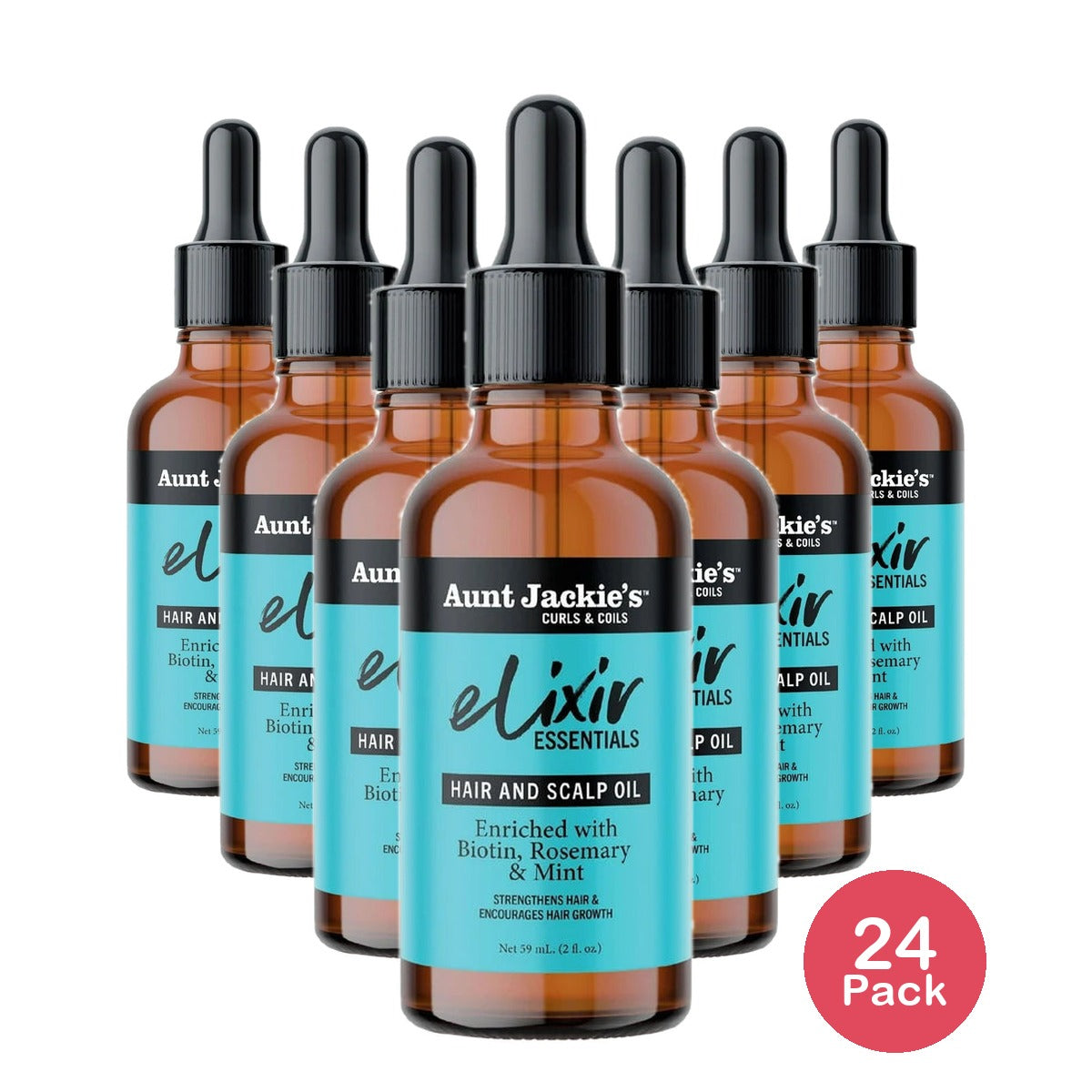Aunt Jackie's Curls & Coils Elixir Essentials Biotin Rosemary & Mint Hair and's 2. Oz (Pack of 24)