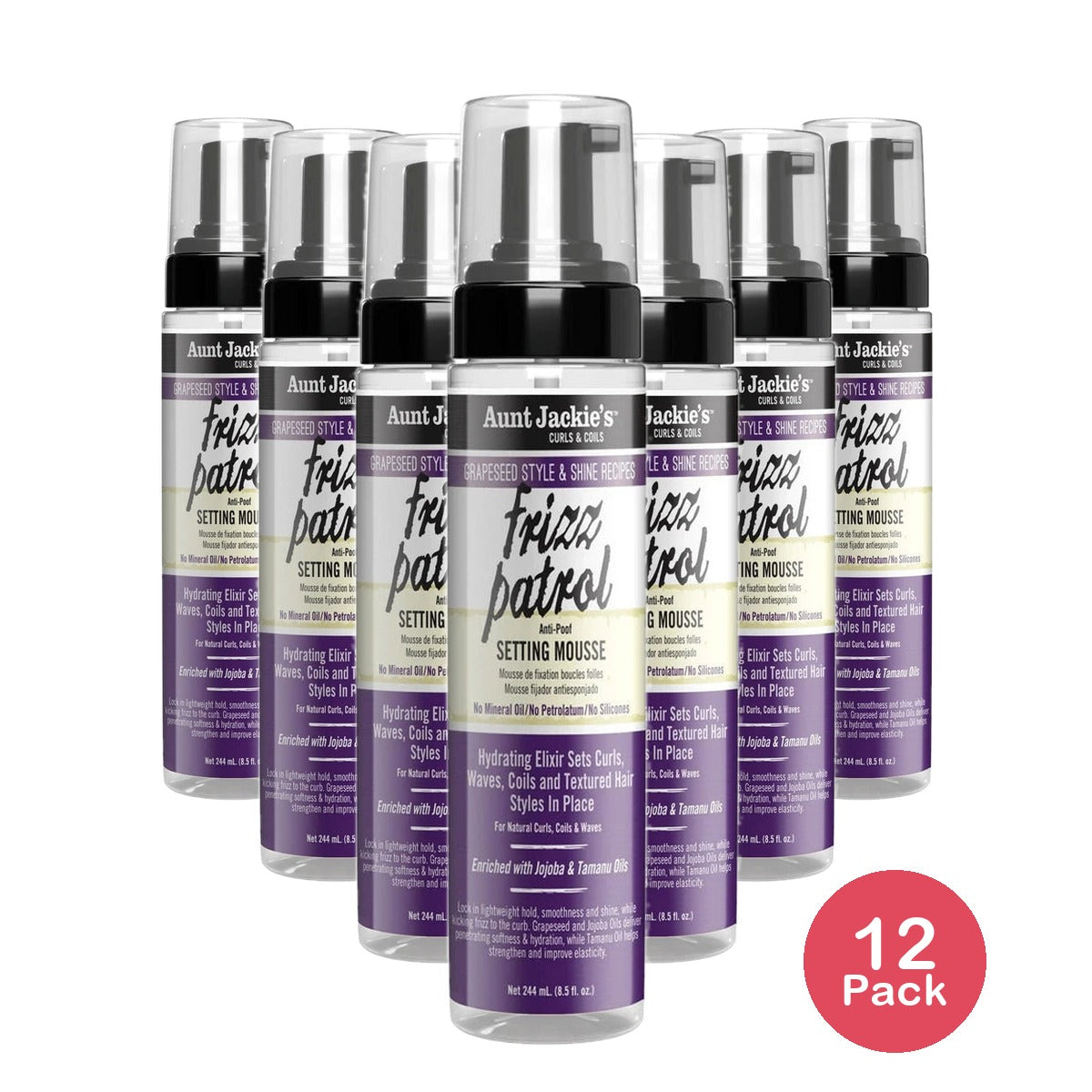 Aunt Jackie's Grape Seed Frizz Patrol Setting Mousse - 8.5 fl oz (Pack of 12)