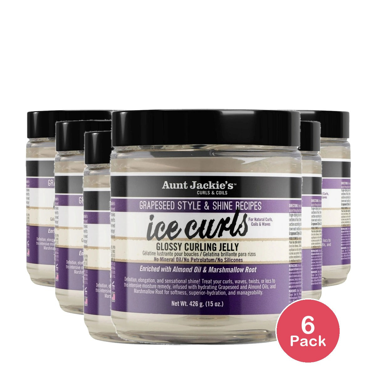 Aunt Jackie's Grapeseed Ice Curls Jelly - 15oz (Pack of 6)