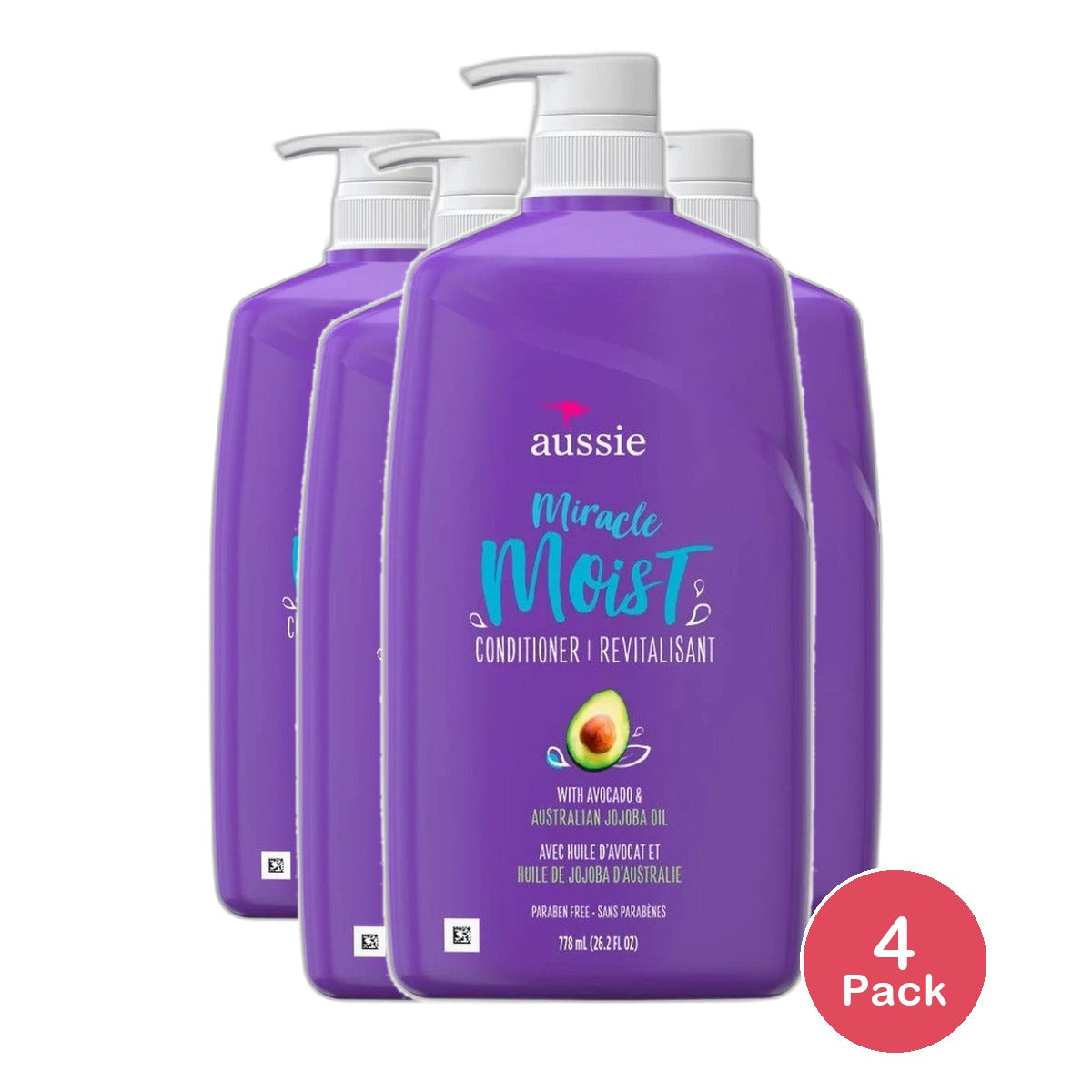 Aussie Miracle Moist Hair Conditioner Avocado and Australian Jojoba Oil 26.2Oz (Pack of 4)