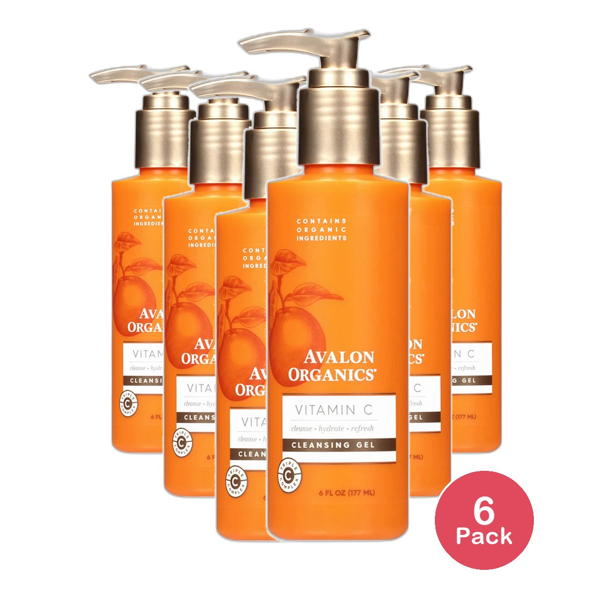 Avalon Organics Cleansing Gel with Vitamin C 6Oz (Pack of 6)