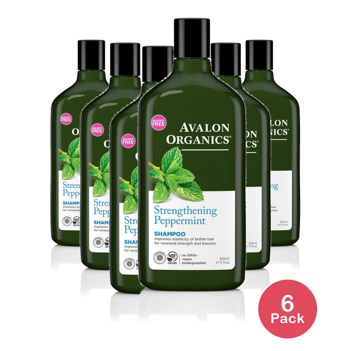 Avalon Organics Strengthening Peppermint Shampoo 11 FL OZ (Pack of 6)