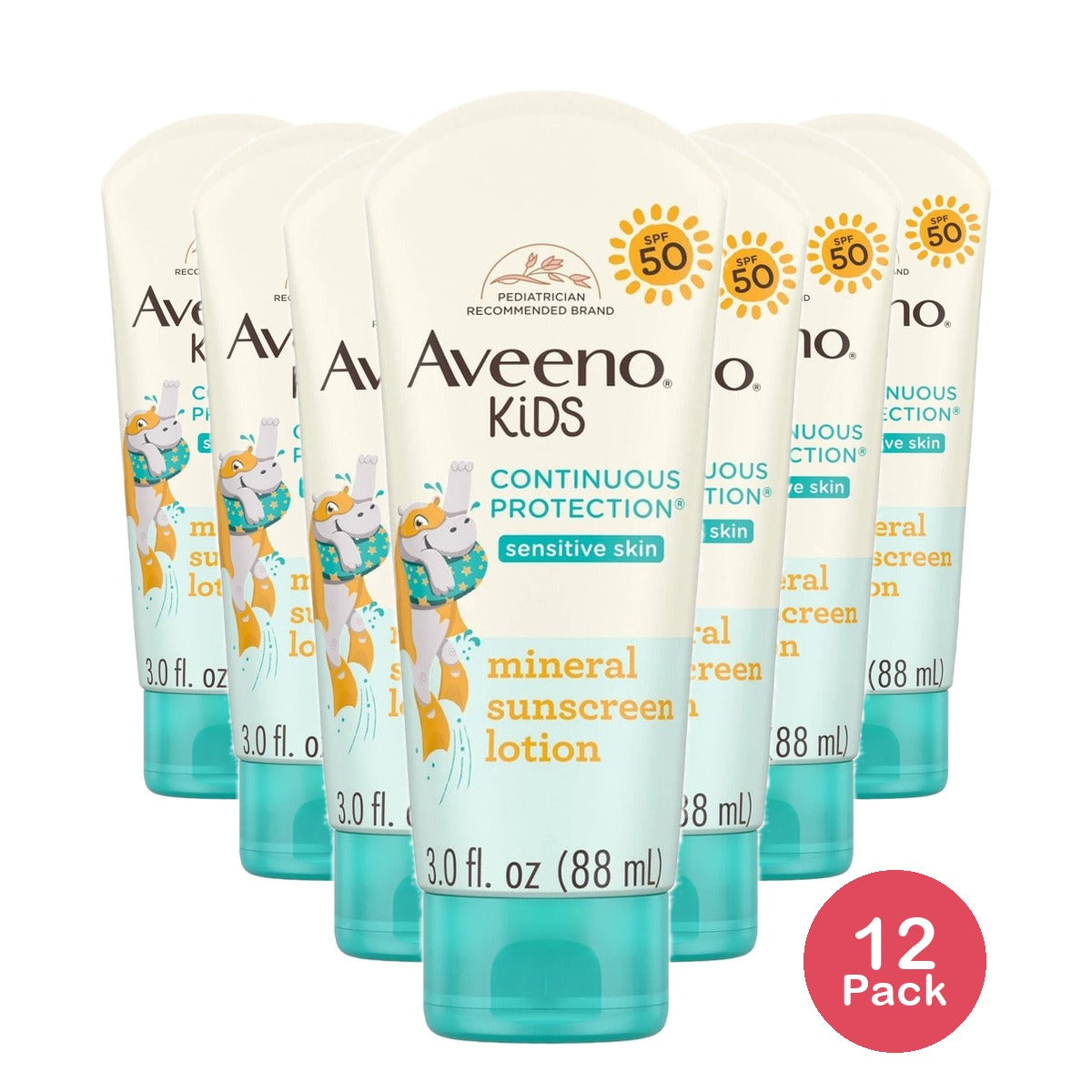 Aveeno Kids Continuous Protection Sensitive Skin Sunscreen SPF 50 (Pack of 12)