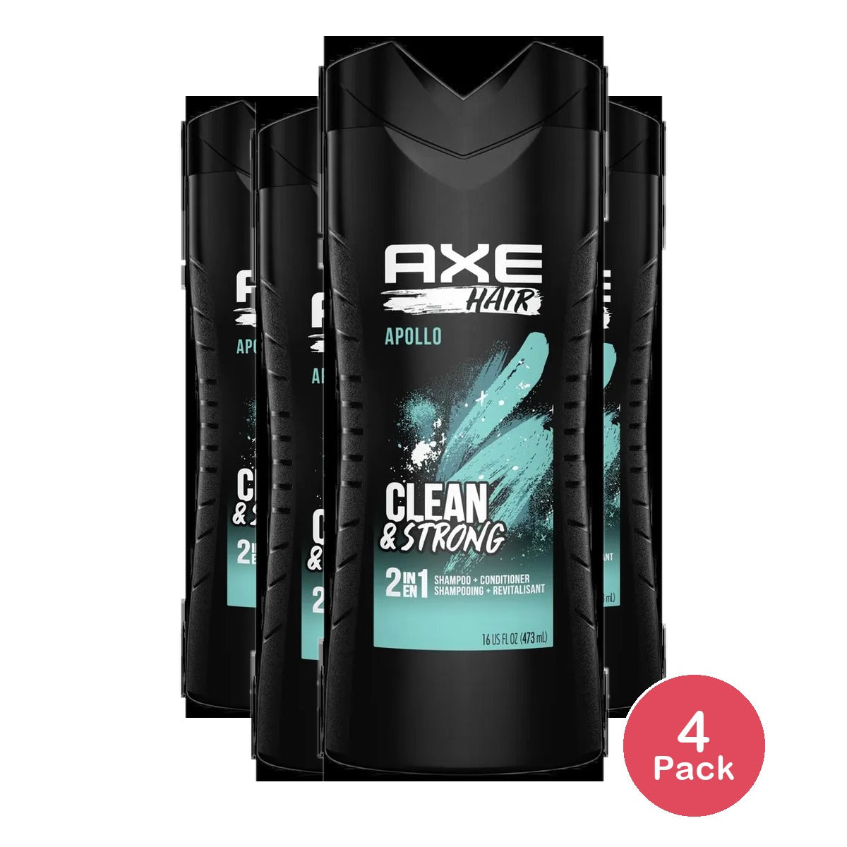 Axe 2 in 1 Apollo Sage Cedarwood Scent Shampoo and Conditioner 16Oz (Pack of 4)