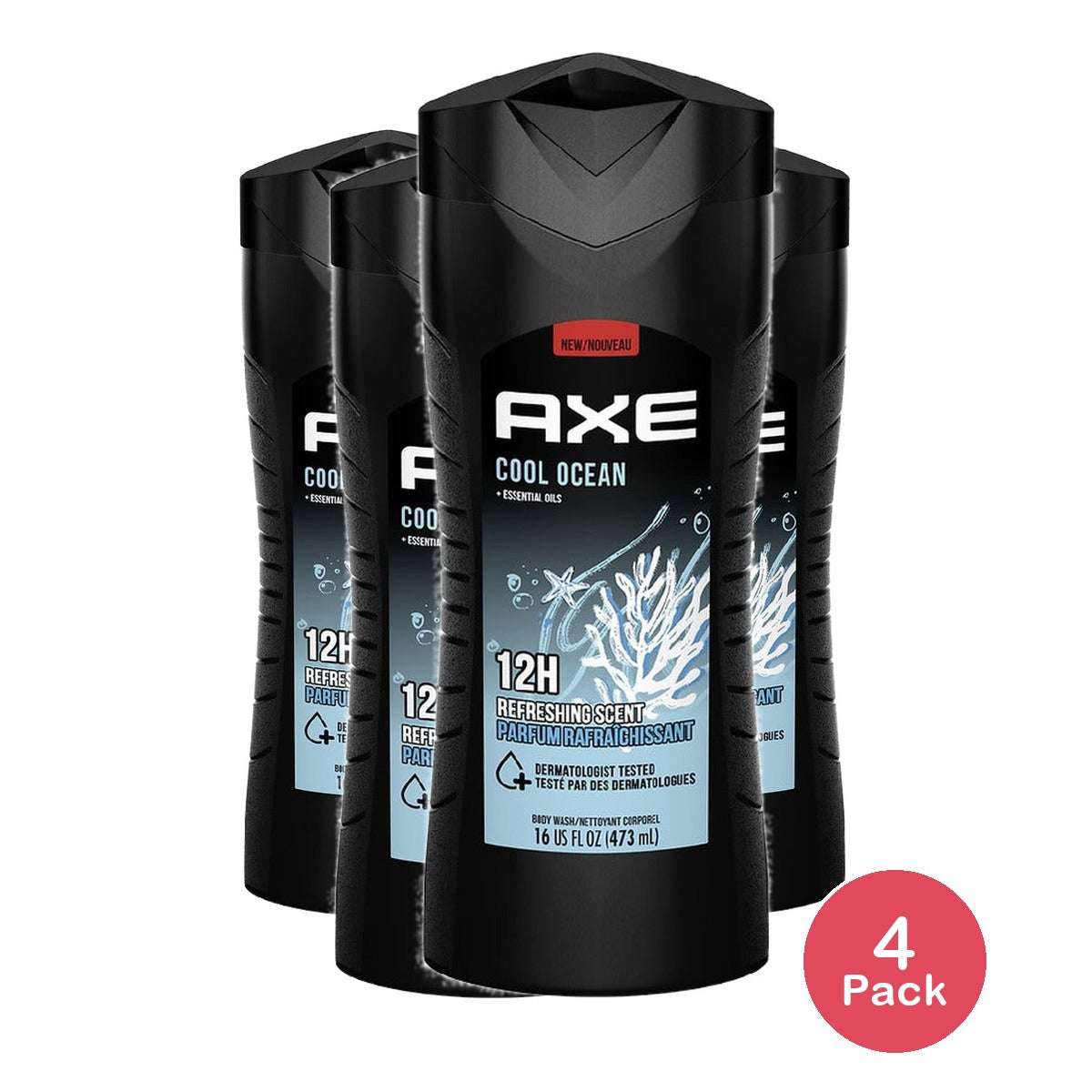 Axe Cool Ocean Body Wash 16 Oz (Pack of 4)