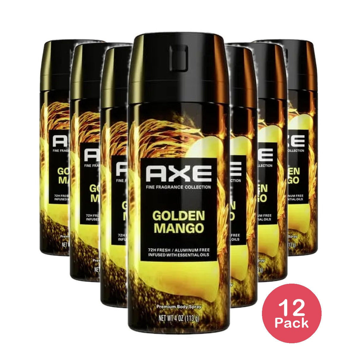 Axe Fine Fragrance Collection Premium Deodorant Body Spray for Men Golden Mango 4oz (Pack of 12)
