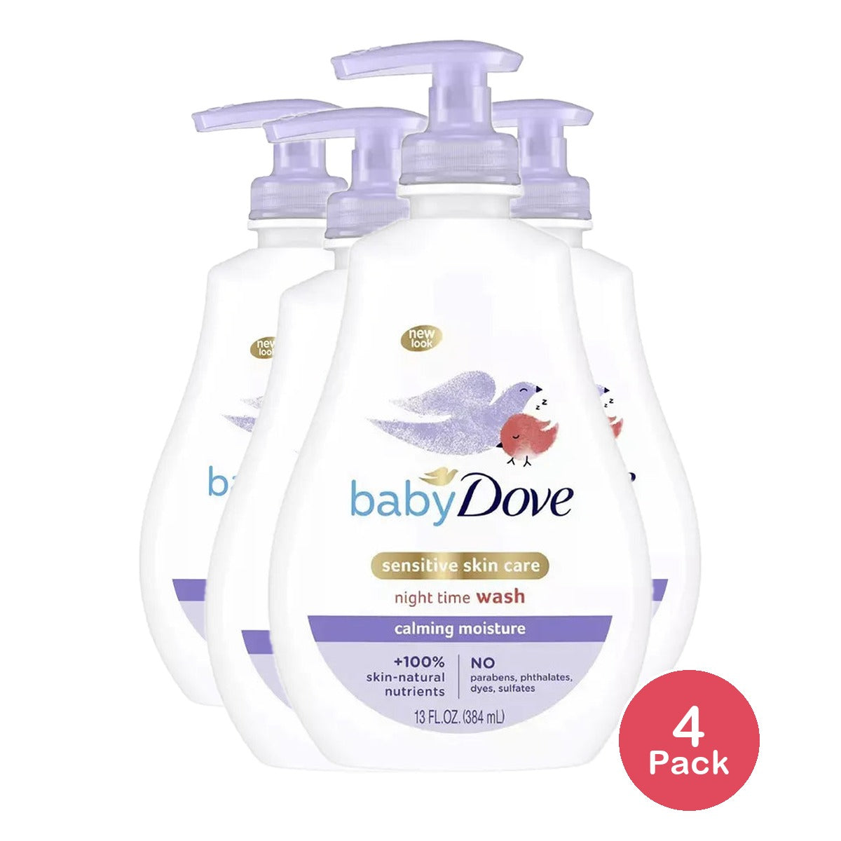 Baby Dove Sensitive Skin Care Nighttime Calming Moisture Liquid Body Wash 13Oz (Pack of 4)