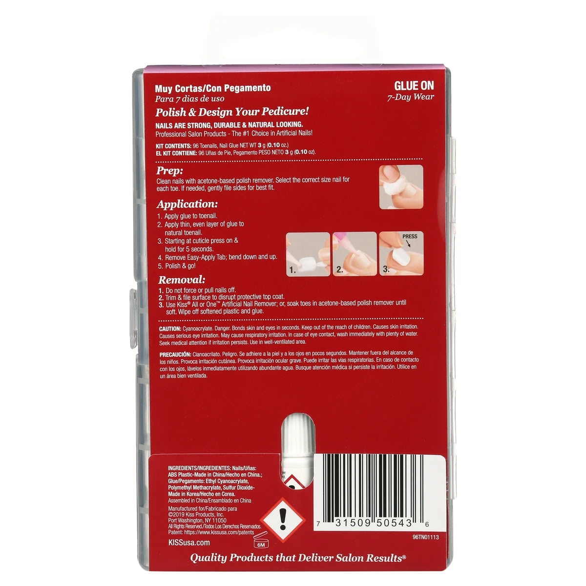 Kiss Full Cover Toenails Short Length 2.4oz (Pack of 36)