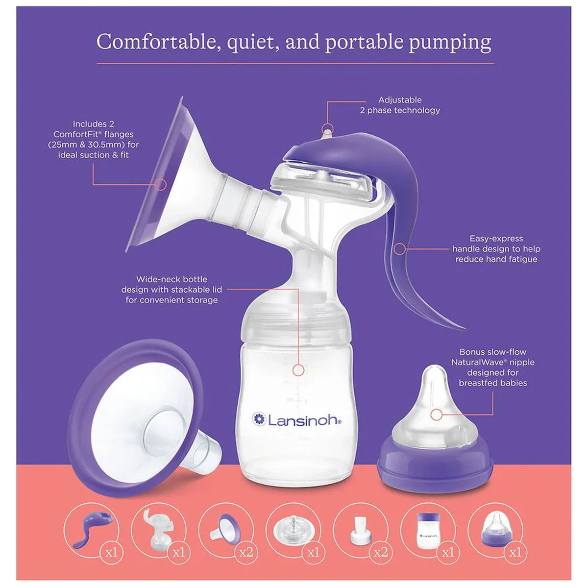 Lansinoh Manual Breast Pump Portable Hand Pump for Breastfeeding 12.8oz (Pack of 6)