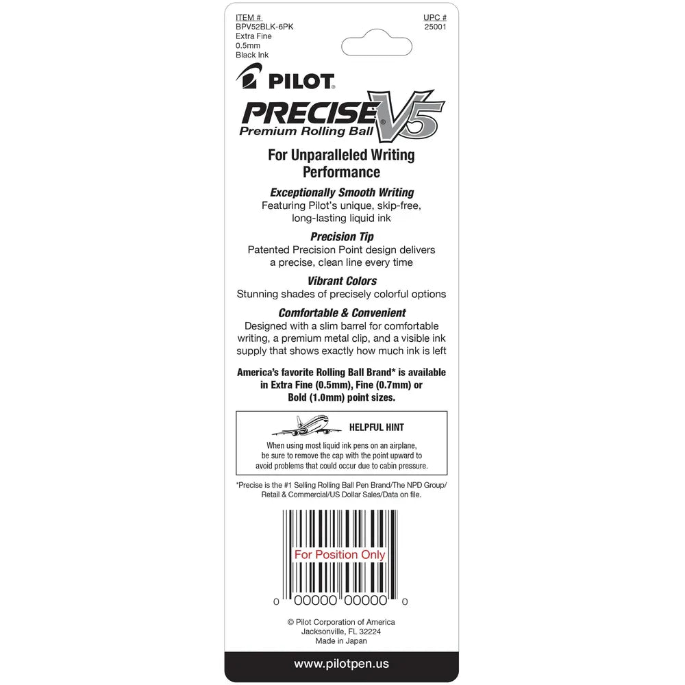 Pilot Precise V5 Premium Rolling Ball Extra Fine Point Pens Black Ink 1.12oz (Pack of 144)